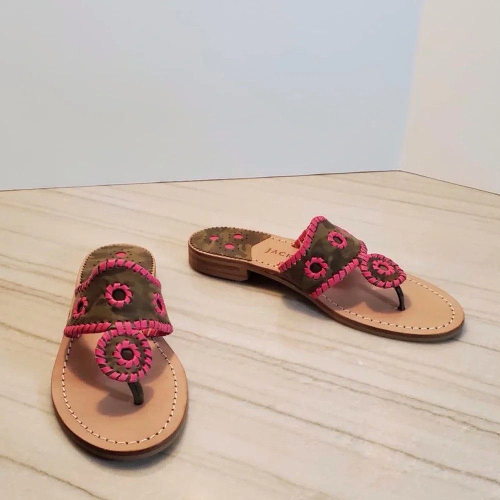 Jack Rogers Jacks Camo Flat Sandal Suede Grey/Magenta NEW Size 7